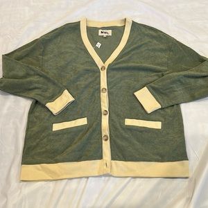 Madewell Olive and Cream Button-Up Cardigan